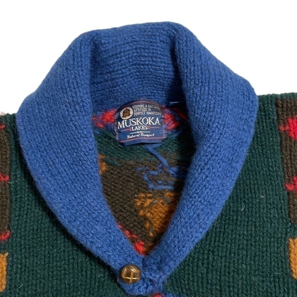 Muskoka Lakes Vintage Shetland Wool Shawl Collar Southwest Sweater /Size Medium - Picture 4 of 12